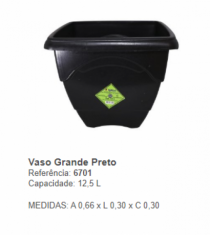 Vaso Quadrado Grande 12,5 Litros Preto - Distribuidora 12 de Outubro