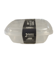 CONJUNTO 2 POTES RETANGULAR 1000 ML TRANSPARE - Distribuidora 12 de Outubro