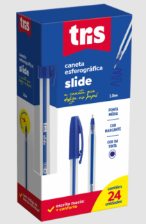 CANETA ESF TRIS SLIDE 1.0MM AZ CX 24UN - Distribuidora 12 de Outubro