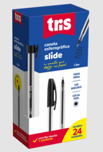 CANETA ESF TRIS SLIDE 1.0MM PTO CX 24UN - Distribuidora 12 de Outubro