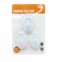 GANCHO AUTO ADESIVO 3PC PLASTICO - Distribuidora 12 de Outubro