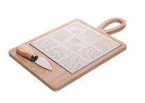 CJ 3 PCS P/ QUEIJO C/ TABUA E FACA FLORAL - Distribuidora 12 de Outubro