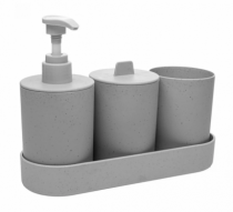 CJ 4 PECAS PARA BANHEIRO OFF-WHITE PP E BAMBU - Distribuidora 12 de Outubro