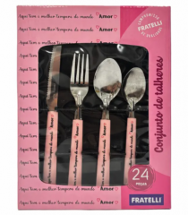 CJTO TALHERES DECORADO AMOR PINK 24PCS - Distribuidora 12 de Outubro