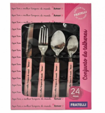 CJTO TALHERES DECORADO 24PCS ROSA - Distribuidora 12 de Outubro