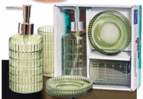 KIT BANHEIRO TURQUESA VIDRO 430ML 3PCS - Distribuidora 12 de Outubro