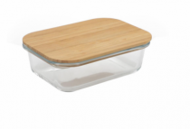 POTE DE VIDRO RETANGULAR COM TAMPA BAMBU 1,5L - Distribuidora 12 de Outubro