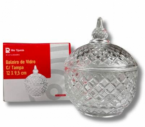 BALEIRO DE VIDRO COM TAMPA 12 X 9,5 CM - Distribuidora 12 de Outubro