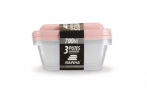 CONJ.3 POTES QUADRADO 700 ML TRANSP.C/TAMPA C - Distribuidora 12 de Outubro