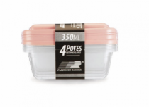 CONJ.4 POTES RETANGULAR 350 ML TRANSP.C/TAMPA - Distribuidora 12 de Outubro