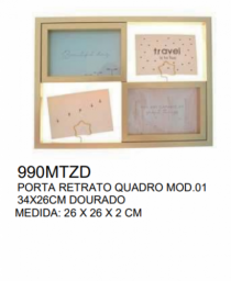 PORTA RETRATO QUADRO MOD 01 34X26CM DOURADO - Distribuidora 12 de Outubro