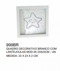 QUADRO DEC BRANCO C LANTEJOULAS 23X23X2 - Distribuidora 12 de Outubro