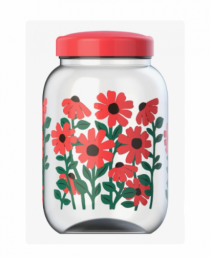 POTE DECORADO FLORAL TAMPA VERMELHA COM ROSCA - Distribuidora 12 de Outubro