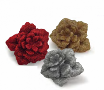 BOTAO DE ROSA GLITTER DECOR XMAS 2PC 8CM - Distribuidora 12 de Outubro