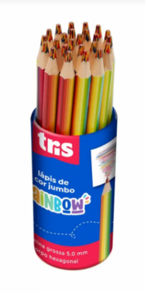 LAPIS COR TRIS RAINBOW JUMBO POTE 24 UN - Distribuidora 12 de Outubro