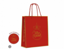 SACOLA PAPEL HOT STAMPING VERMELHO DOURADO - Distribuidora 12 de Outubro
