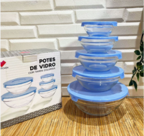 CONJUNTO 5 POTES DE VIDRO C/ TAMPA COLORIDA - Distribuidora 12 de Outubro