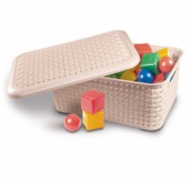 CESTO RATTAN MULTIUSO C/ TAMPA 4 LTS BEGE - Distribuidora 12 de Outubro